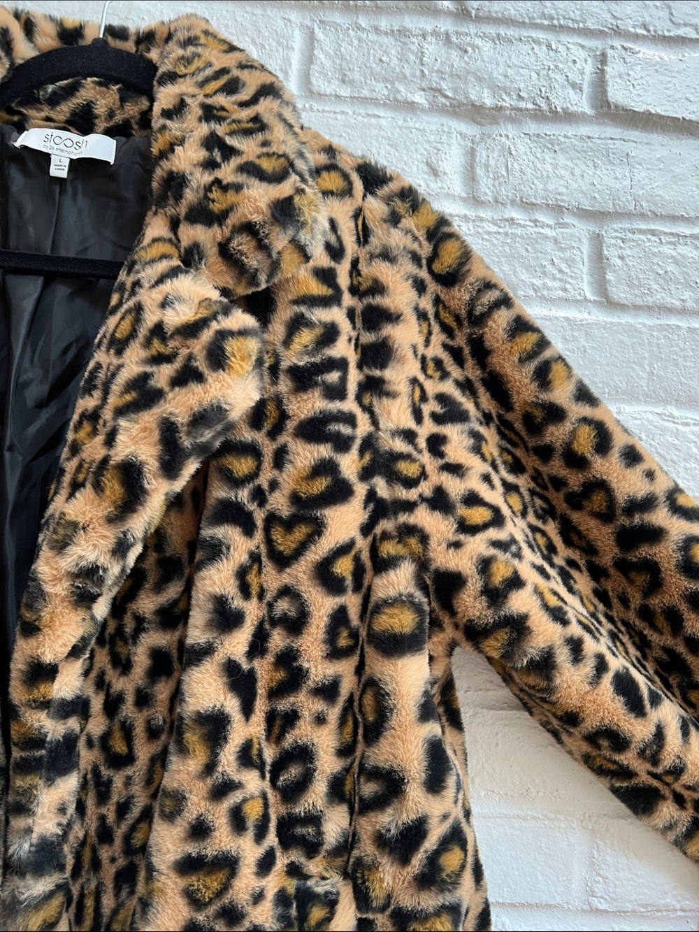 26 INTERNATIONAL Classic Leopard Teddy CarCoat Notch Collar Lined LongSleeves LG - Picture 9 of 16